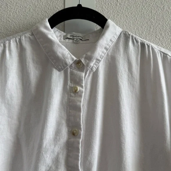 Madewell Linen-Blend Hilltop Shirt Eyelet White Short Sleeve Button Down Coastal - Picture 6 of 12